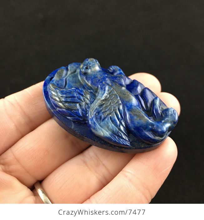 Winged Cougar Mountain Lion Puma Leopard Carved Lapis Lazuli Stone Pendant Jewelry - #oC1b6e3Xsj8-4