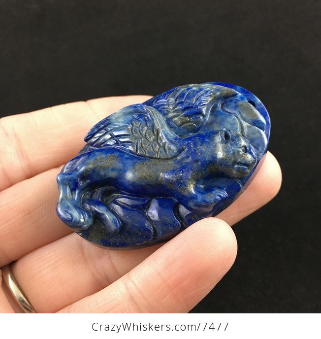Winged Cougar Mountain Lion Puma Leopard Carved Lapis Lazuli Stone Pendant Jewelry - #oC1b6e3Xsj8-3
