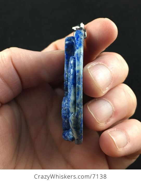 Winged Flying Angel Cat Carved Lapis Lazuli Stone Pendant Jewelry - #5ZUkvQJjtIY-5
