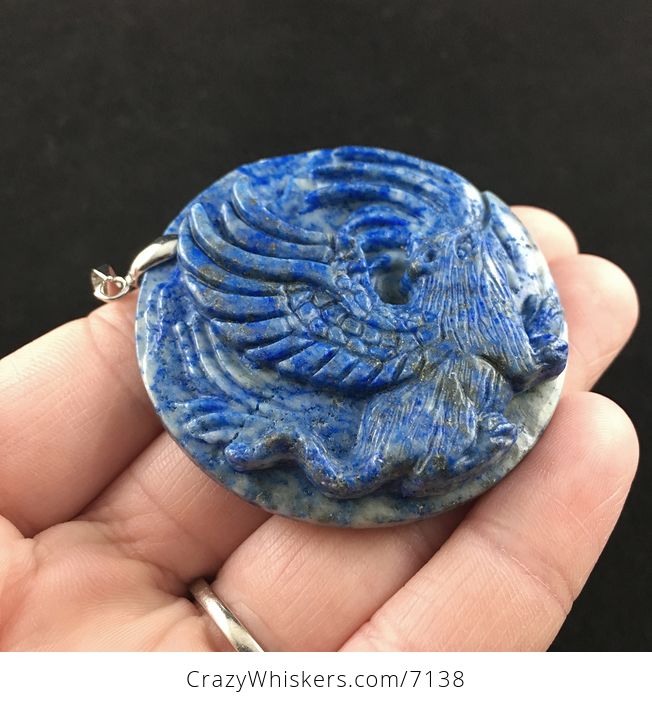 Winged Flying Angel Cat Carved Lapis Lazuli Stone Pendant Jewelry - #5ZUkvQJjtIY-4