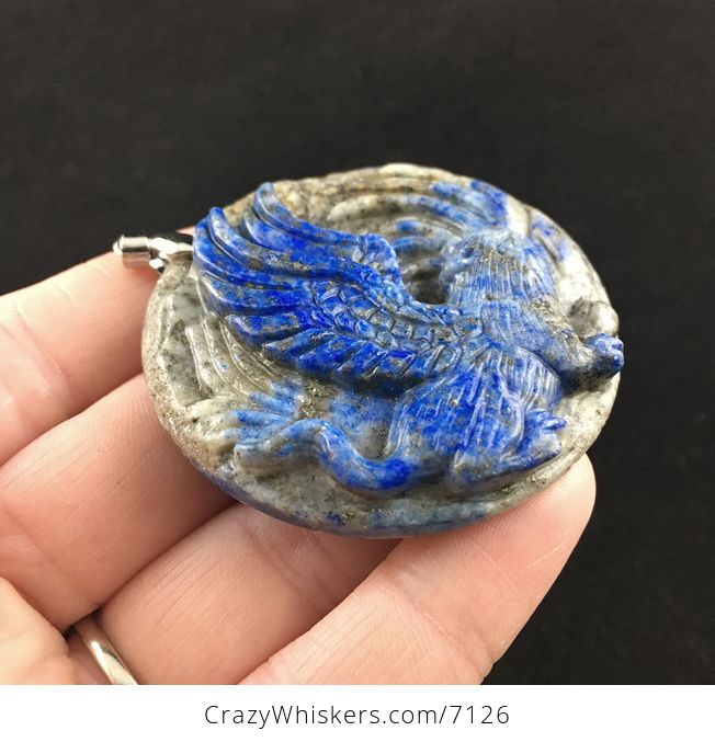 Winged Flying Angel Cat Carved Lapis Lazuli Stone Pendant Jewelry - #cYmdSFAhFQI-4