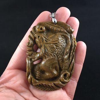 Winged Lion Carved Brown Jasper Stone Pendant Jewelry #q3aoifQ50mw