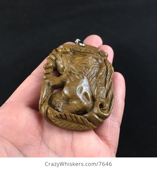 Winged Lion Carved Brown Jasper Stone Pendant Jewelry - #q3aoifQ50mw-2