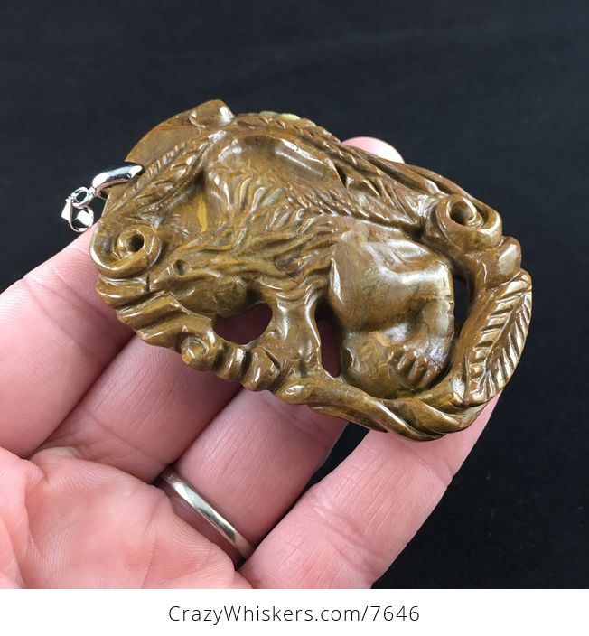 Winged Lion Carved Brown Jasper Stone Pendant Jewelry - #q3aoifQ50mw-4