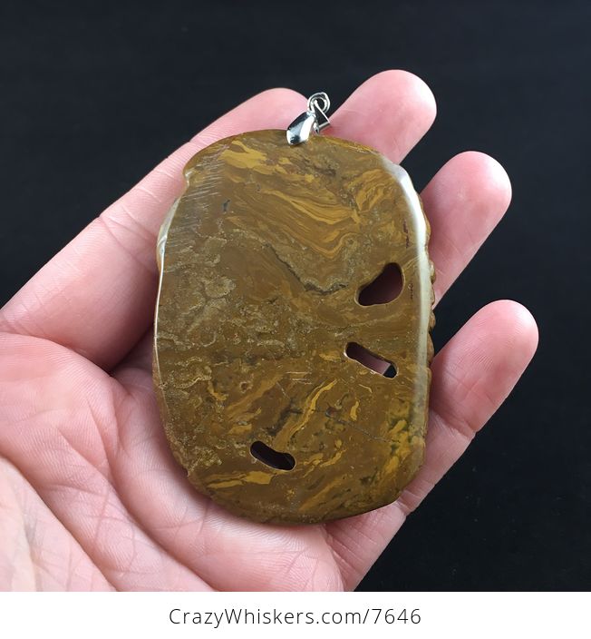 Winged Lion Carved Brown Jasper Stone Pendant Jewelry - #q3aoifQ50mw-5