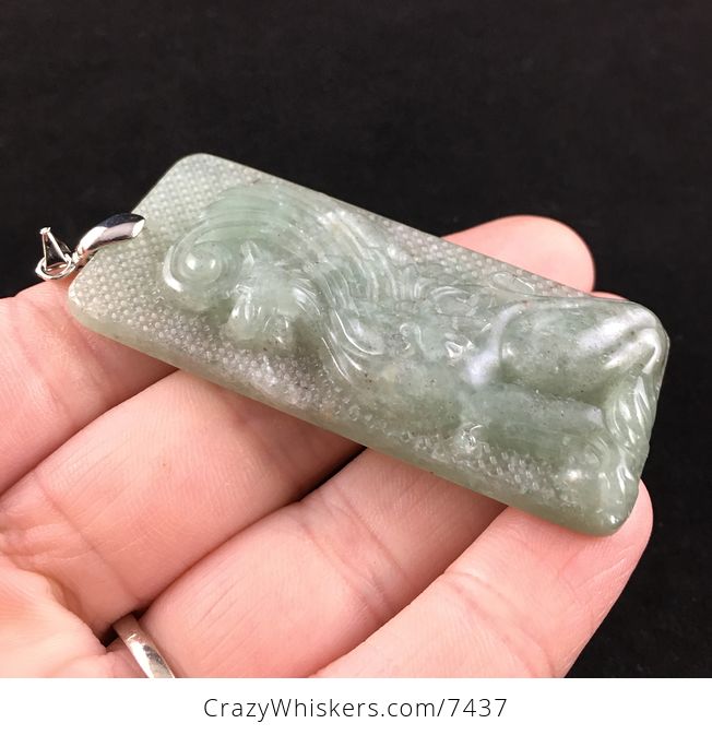 Winged Lion Carved Green Aventurine Stone Pendant Jewelry - #nEwXzpJ0o0Q-4