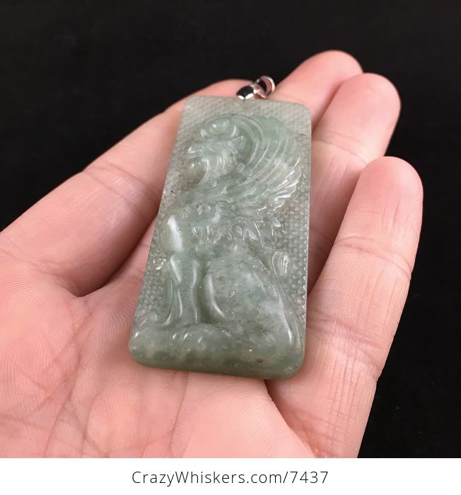 Winged Lion Carved Green Aventurine Stone Pendant Jewelry - #nEwXzpJ0o0Q-2