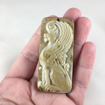 Winged Lion Carved Ribbon Jasper Stone Pendant Jewelry #GGuzTOwazZA