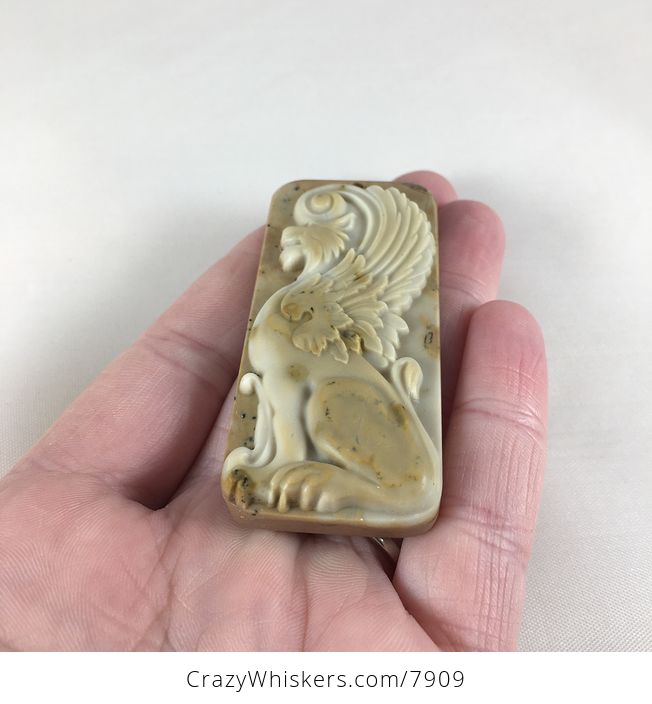 Winged Lion Carved Ribbon Jasper Stone Pendant Jewelry - #GGuzTOwazZA-2