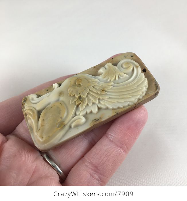 Winged Lion Carved Ribbon Jasper Stone Pendant Jewelry - #GGuzTOwazZA-3