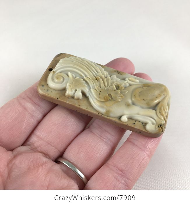 Winged Lion Carved Ribbon Jasper Stone Pendant Jewelry - #GGuzTOwazZA-4