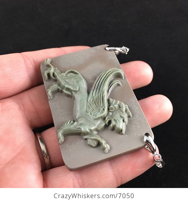 Winged Lion Carved Ribbon Jasper Stone Pendant Jewelry - #gXl73F7SixQ-3