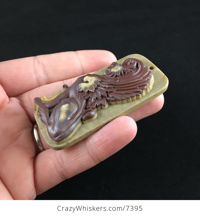 Winged Lion Carved Ribbon Jasper Stone Pendant Jewelry - #ixzCdTo3p2s-3