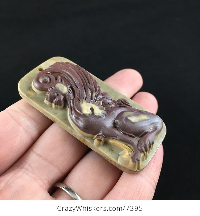 Winged Lion Carved Ribbon Jasper Stone Pendant Jewelry - #ixzCdTo3p2s-4