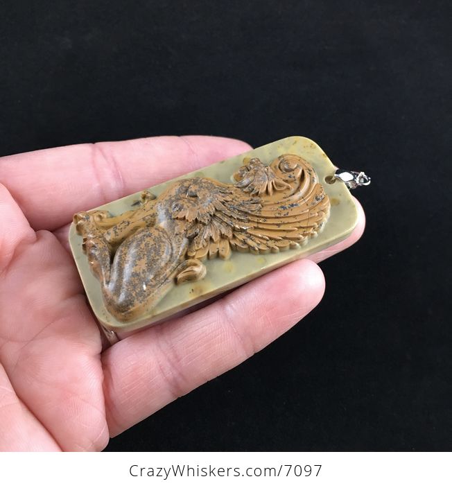 Winged Lion Carved Ribbon Jasper Stone Pendant Jewelry - #t7NgpDKX3JM-3