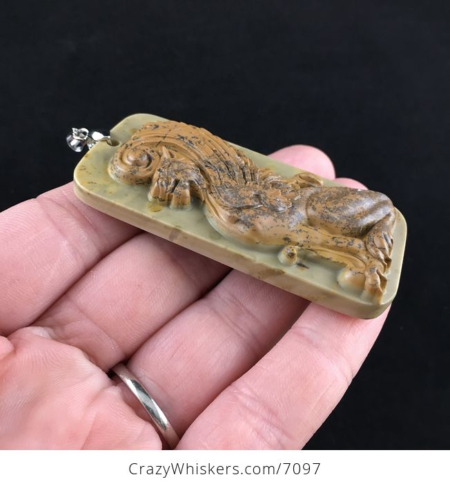 Winged Lion Carved Ribbon Jasper Stone Pendant Jewelry - #t7NgpDKX3JM-4