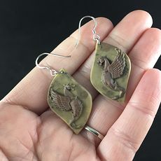 Winged Lion or Griffin Carved Ribbon Jasper Stone Jewelry Earrings #I80PJDpt7Yw