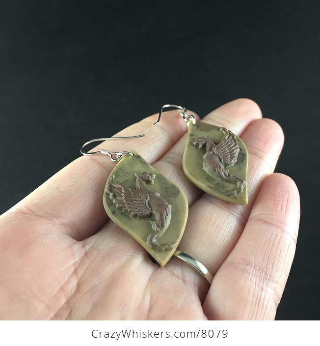 Winged Lion or Griffin Carved Ribbon Jasper Stone Jewelry Earrings - #I80PJDpt7Yw-2