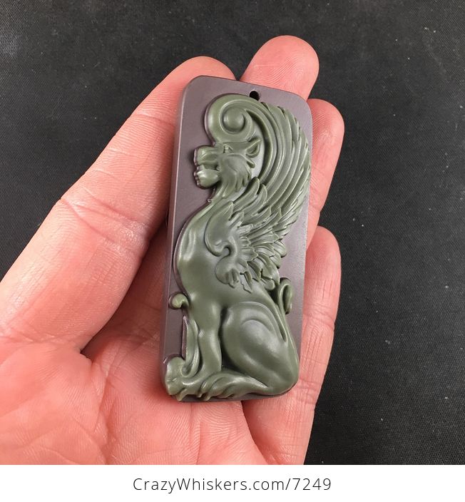 Winged Lion Pendant Carved Ribbon Jasper Stone Jewelry Necklace - #WvbEYfP9hA4-2