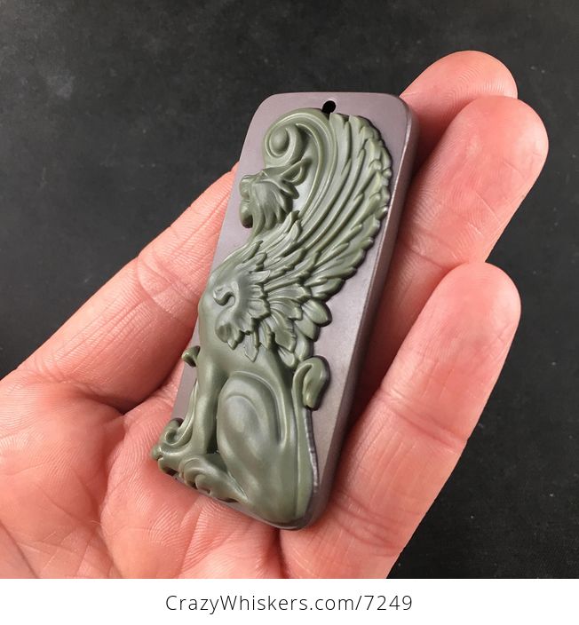 Winged Lion Pendant Carved Ribbon Jasper Stone Jewelry Necklace - #WvbEYfP9hA4-4
