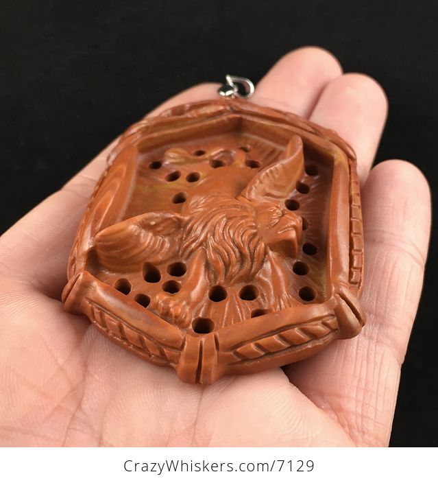 Winged Male Lion Carved Red Jasper Stone Pendant Jewelry - #sVISErzg0Pw-2