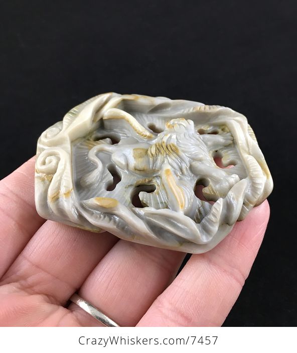 Winged Male Lion Carved Ribbon Jasper Stone Pendant Jewelry - #PsZB7y8GZcg-4