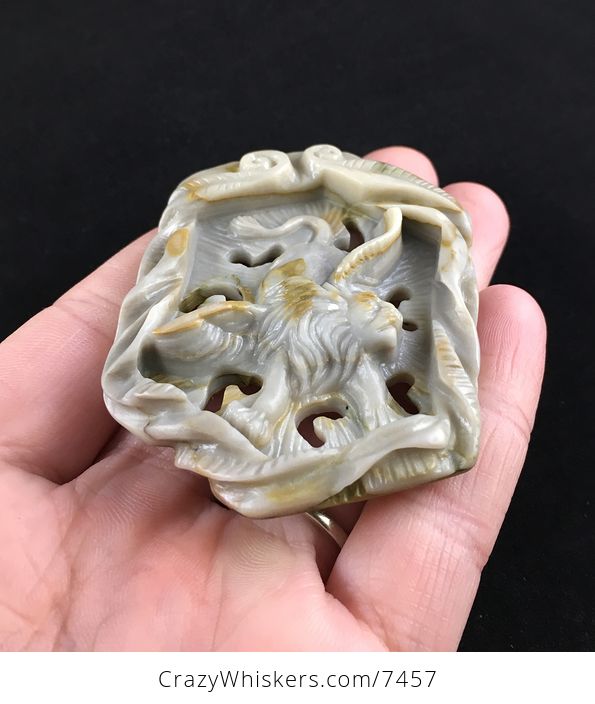 Winged Male Lion Carved Ribbon Jasper Stone Pendant Jewelry - #PsZB7y8GZcg-2