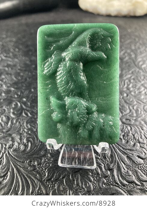 Wolf and Eagle Spirit Animals Carved Green Aventurine Mini Art Stone Pendant Jewelry - #MHN2j0Xj4Ak-1
