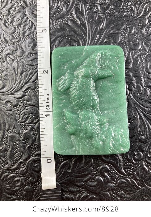 Wolf and Eagle Spirit Animals Carved Green Aventurine Mini Art Stone Pendant Jewelry - #MHN2j0Xj4Ak-8
