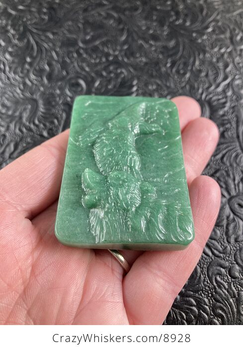 Wolf and Eagle Spirit Animals Carved Green Aventurine Mini Art Stone Pendant Jewelry - #MHN2j0Xj4Ak-3