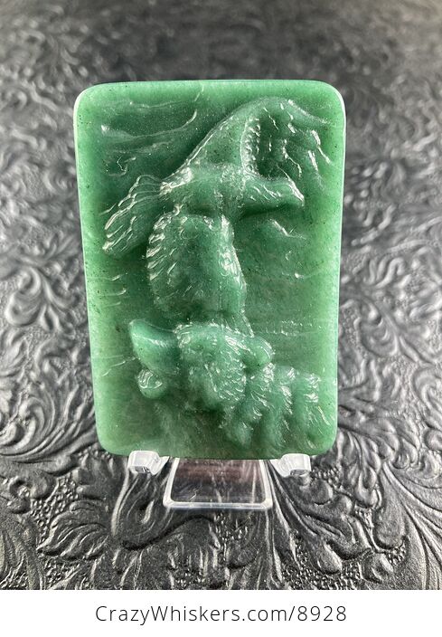 Wolf and Eagle Spirit Animals Carved Green Aventurine Mini Art Stone Pendant Jewelry - #MHN2j0Xj4Ak-9