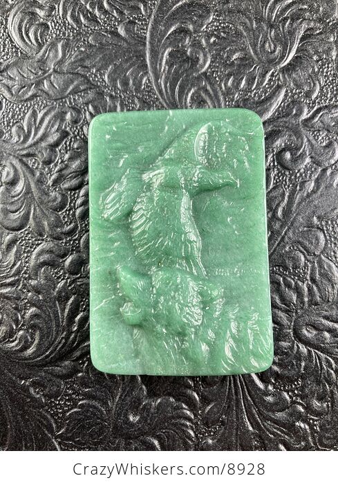 Wolf and Eagle Spirit Animals Carved Green Aventurine Mini Art Stone Pendant Jewelry - #MHN2j0Xj4Ak-7