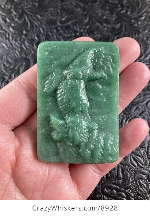 Wolf and Eagle Spirit Animals Carved Green Aventurine Mini Art Stone Pendant Jewelry - #MHN2j0Xj4Ak-2