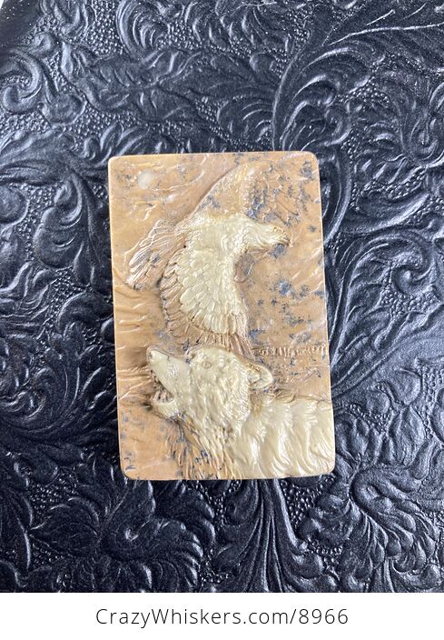 Wolf and Eagle Spirit Animals Carved Jasper Mini Art Stone Pendant Jewelry - #wqpm0ajGTnY-4