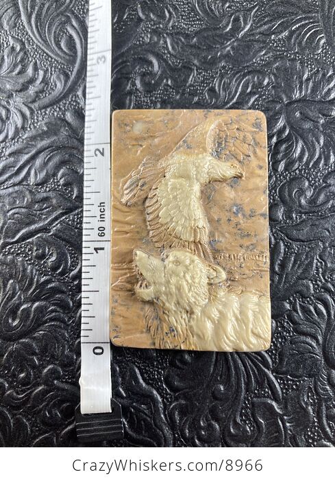 Wolf and Eagle Spirit Animals Carved Jasper Mini Art Stone Pendant Jewelry - #wqpm0ajGTnY-5