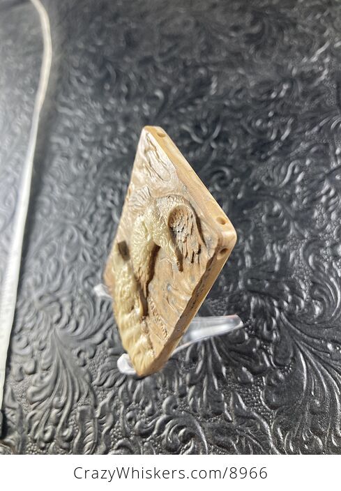Wolf and Eagle Spirit Animals Carved Jasper Mini Art Stone Pendant Jewelry - #wqpm0ajGTnY-2