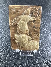 Wolf and Eagle Spirit Animals Carved Ribbon Jasper Mini Art Stone Pendant Jewelry #8mHQSb7WmBg