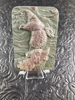 Wolf and Eagle Spirit Animals Carved Ribbon Jasper Mini Art Stone Pendant Jewelry #a2Sxzsy0CYE
