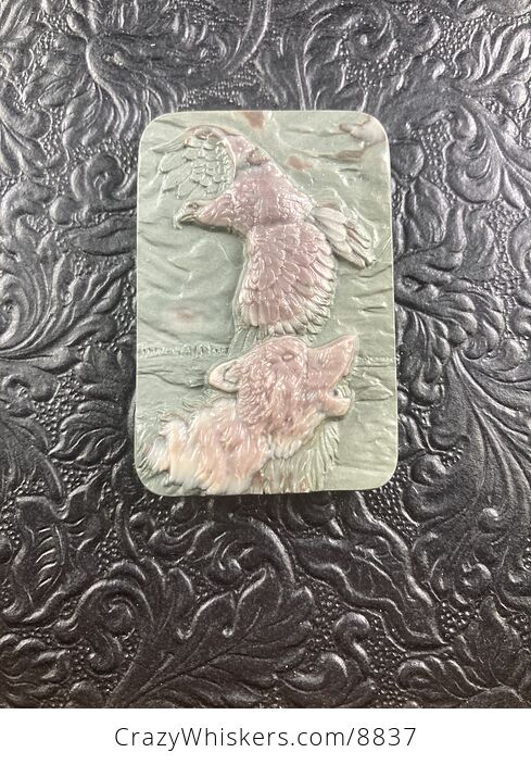 Wolf and Eagle Spirit Animals Carved Ribbon Jasper Mini Art Stone Pendant Jewelry - #a2Sxzsy0CYE-3