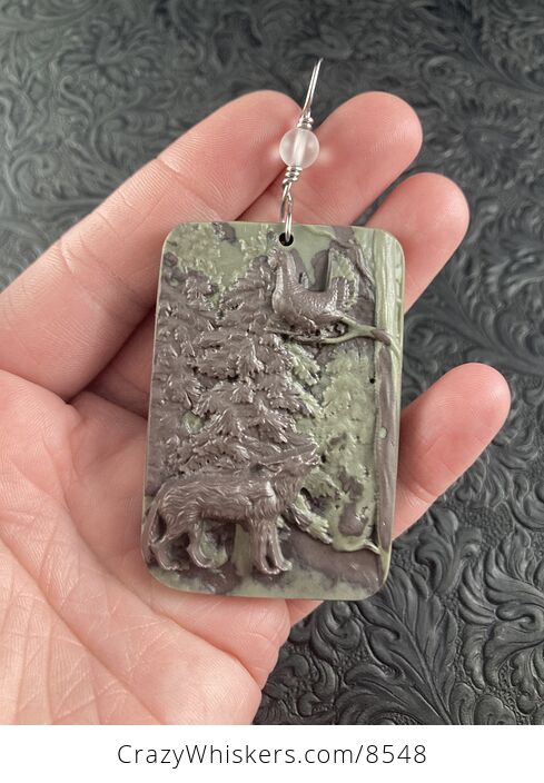 Wolf and Turkey Carved in Jasper Stone Pendant Jewelry - #Szg7Ybvub9Q-1
