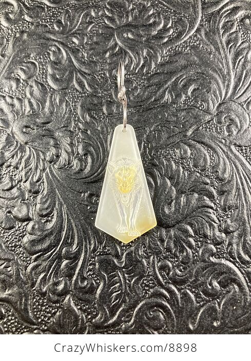 Wolf Carved in Mother of Pearl Shell Pendant Jewelry Mini Art Ornament - #EKgCcCY2x28-3