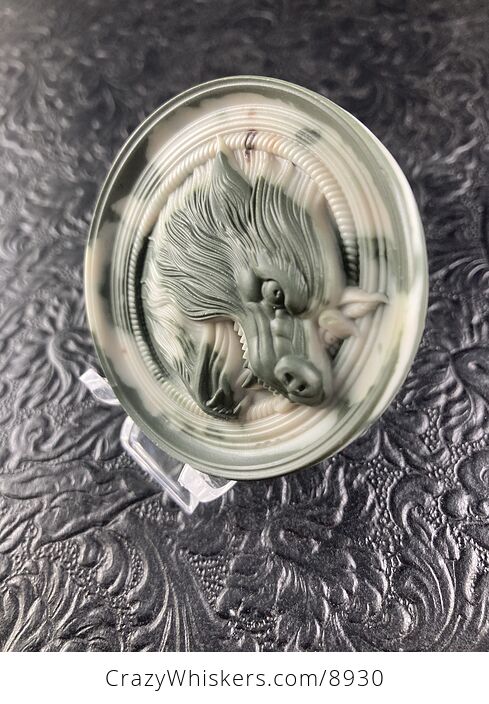 Wolf Carved Mini Art Jasper Stone Pendant Cabochon Jewelry - #Gqs38xYykwg-2