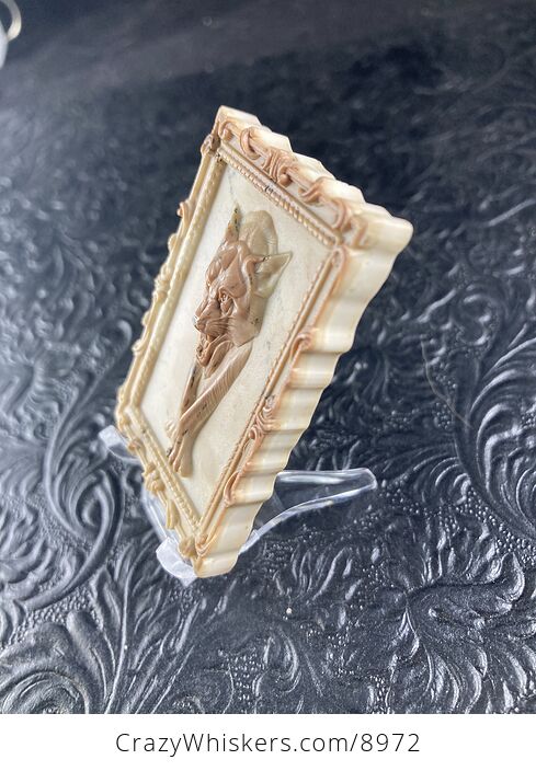 Wolf Carved Mini Art Jasper Stone Pendant Cabochon Jewelry - #gfp7IVj2NWI-2