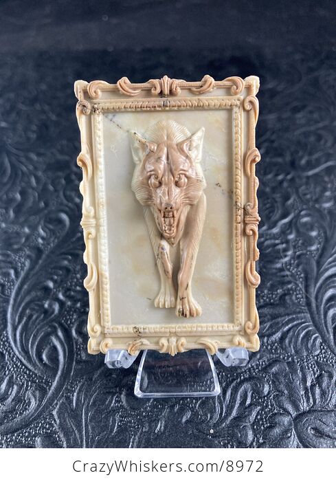 Wolf Carved Mini Art Jasper Stone Pendant Cabochon Jewelry - #gfp7IVj2NWI-1