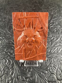 Wolf Carved Mini Art Red Jasper Stone Pendant Cabochon Jewelry #KD5ldUNSmFQ
