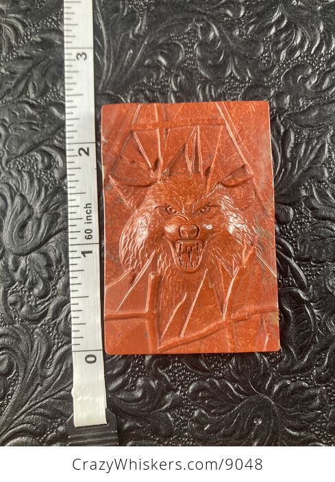 Wolf Carved Mini Art Red Jasper Stone Pendant Cabochon Jewelry - #KD5ldUNSmFQ-6