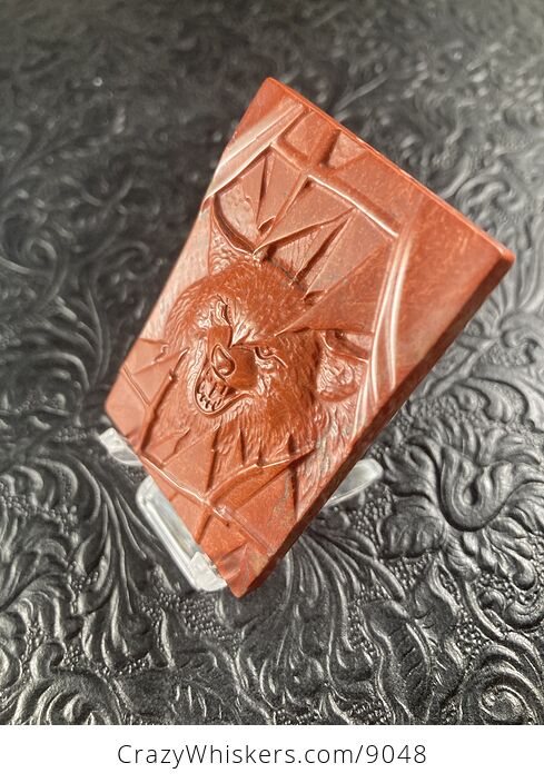 Wolf Carved Mini Art Red Jasper Stone Pendant Cabochon Jewelry - #KD5ldUNSmFQ-2