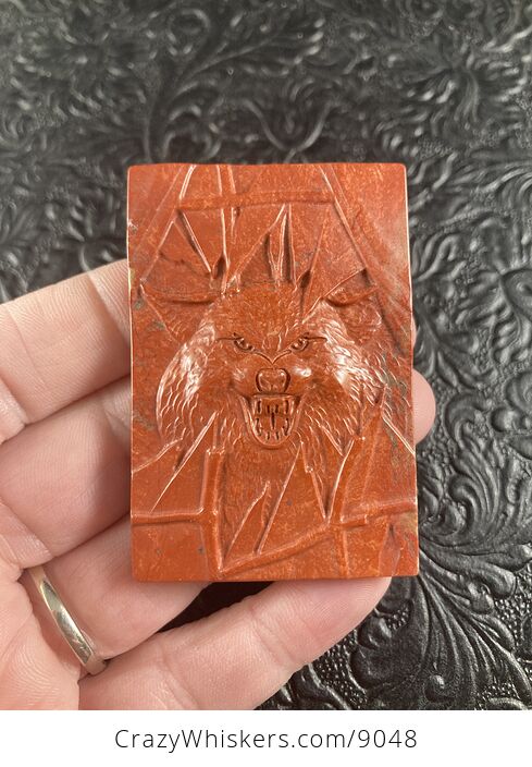 Wolf Carved Mini Art Red Jasper Stone Pendant Cabochon Jewelry - #KD5ldUNSmFQ-4