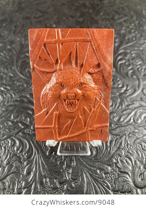 Wolf Carved Mini Art Red Jasper Stone Pendant Cabochon Jewelry - #KD5ldUNSmFQ-1