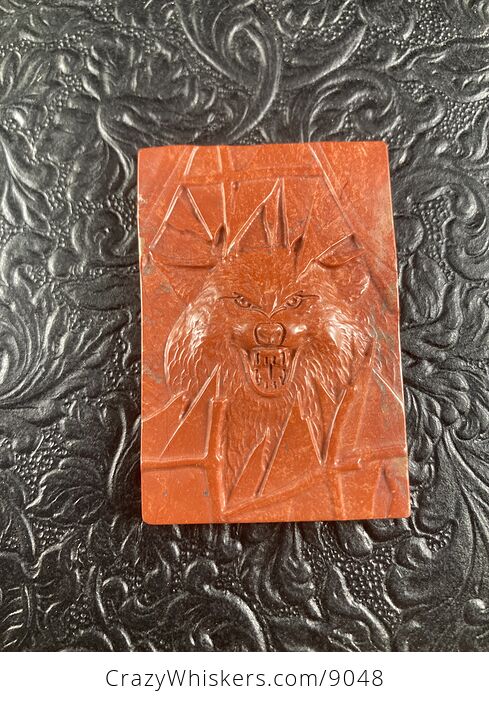 Wolf Carved Mini Art Red Jasper Stone Pendant Cabochon Jewelry - #KD5ldUNSmFQ-5